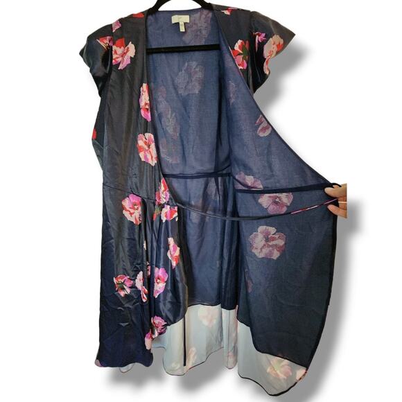Joie Miltona Navy Floral Satin Wrap Midi Dress – Small - Picture 9 of 10